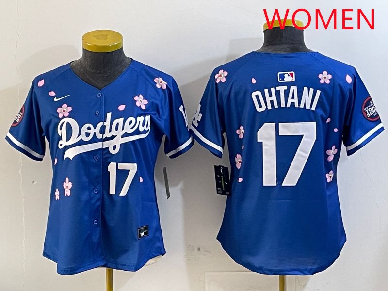 Women Los Angeles Dodgers #17 Ohtani Blue Sakura Edition 2025 Nike MLB Jersey style 8->women mlb jersey->Women Jersey
